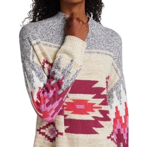 NWT NIC + ZOE Aztec Southwestern Striped Knit Mock Turtleneck Pullover Sweater M - Picture 11 of 13